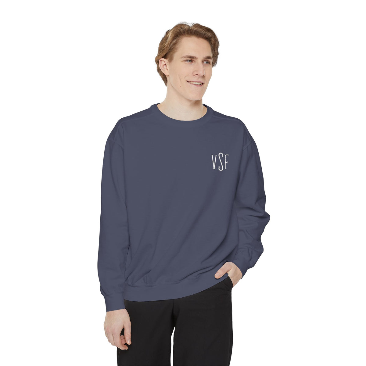 Minimal White Sweatshirt with Subtle Monogram Pocket Graphic