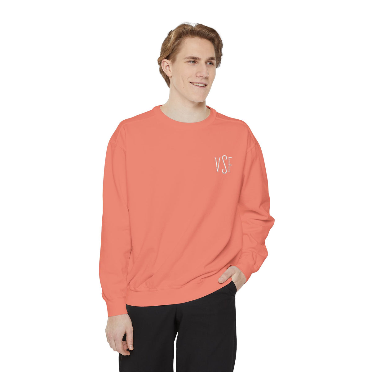 Minimal White Sweatshirt with Subtle Monogram Pocket Graphic