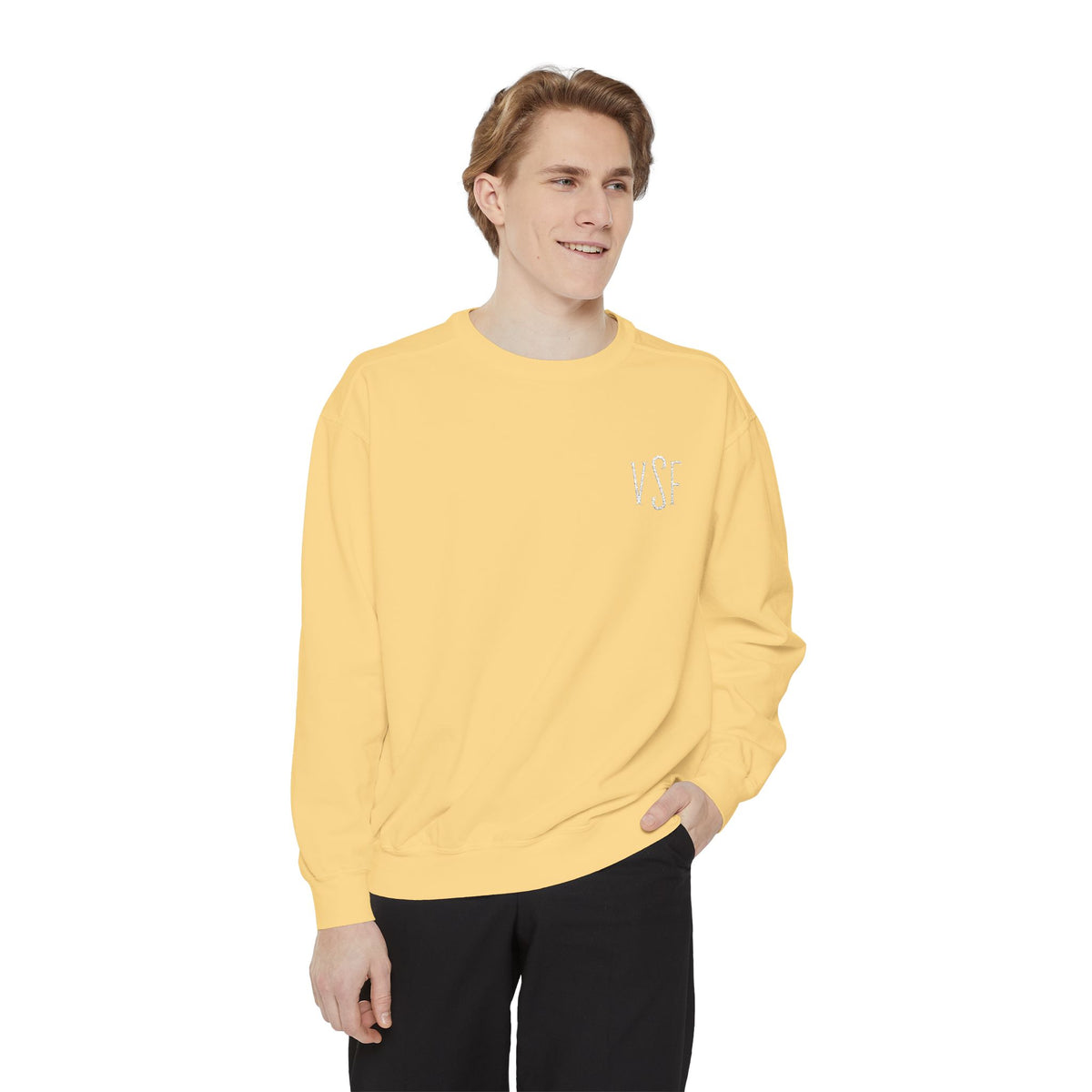 Minimal White Sweatshirt with Subtle Monogram Pocket Graphic