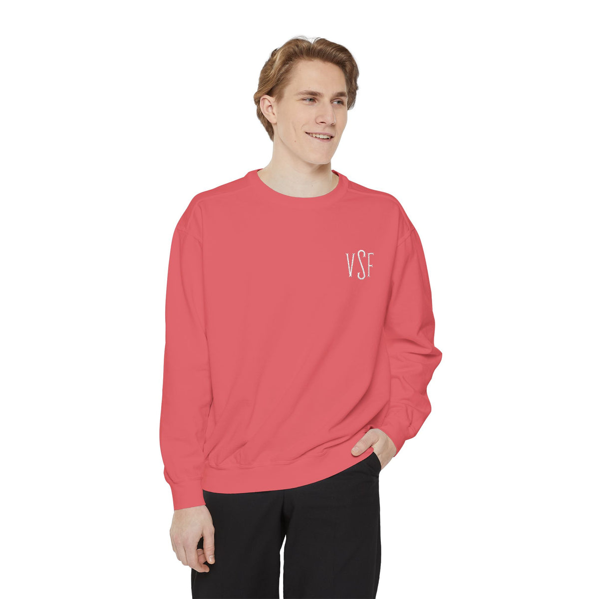 Minimal White Sweatshirt with Subtle Monogram Pocket Graphic
